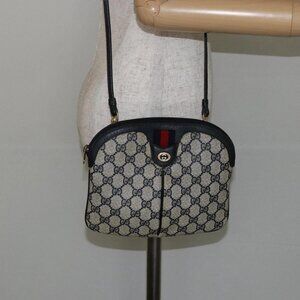 GUCCI GG Supreme Sherry Line Shoulder Bag PVC Navy Gold 89 02 047 Auth 143491